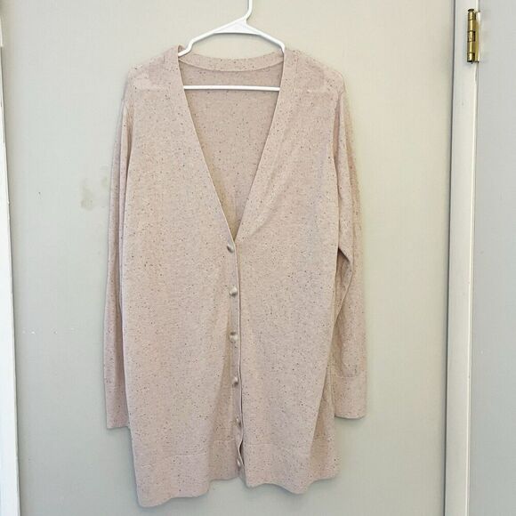 Ann Taylor Pink Oatmeal Cardigan Sweater Long XL Lyocell Classic Casual Comfort - Picture 2 of 8